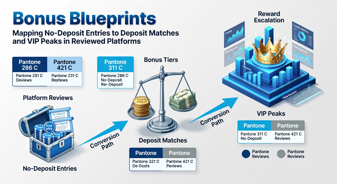 Diagramm mit Bonus-Stufen von No-Deposit über Matches bis VIP-Peaks in Casino-Apps