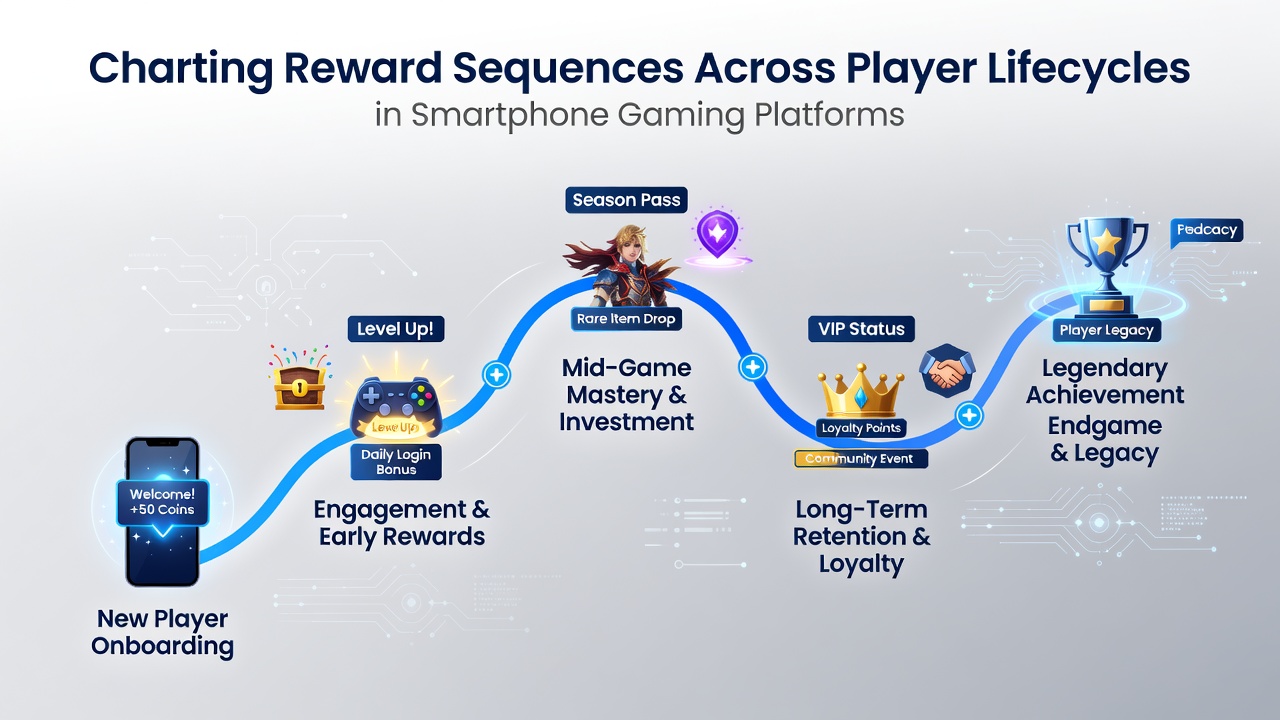 Darstellung von Belohnungssequenzen über verschiedene Phasen des Spielerlebenszyklus in mobilen Gaming-Apps