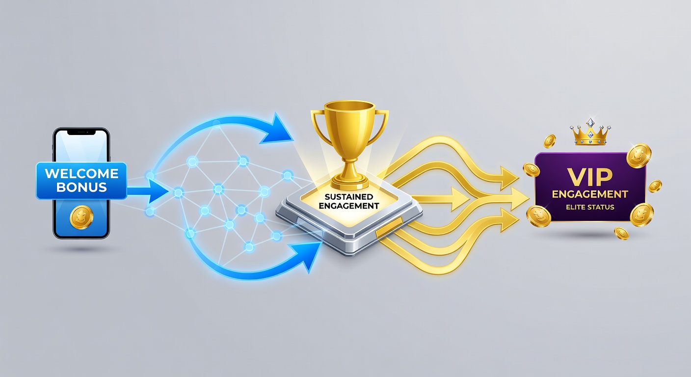 Darstellung der Belohnungspfade von Startboni bis VIP-Status in mobilen Gambling-Apps